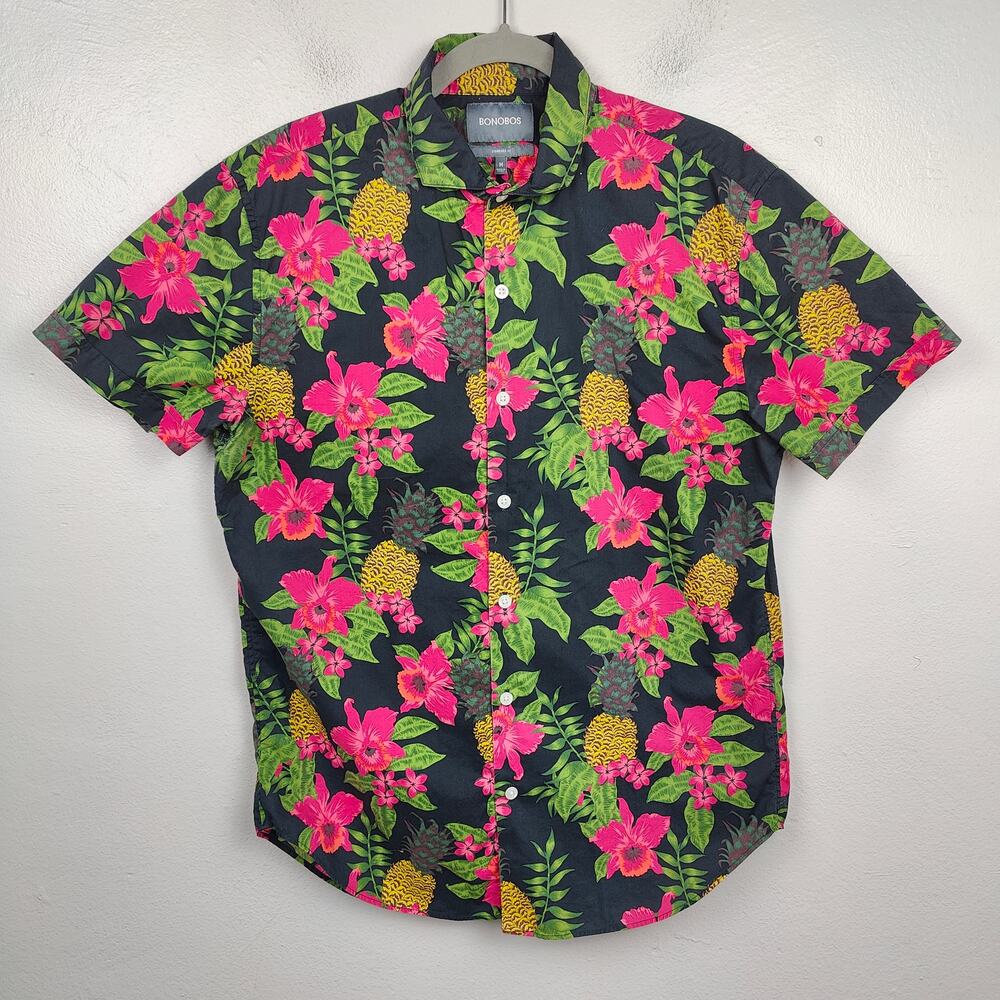 Men's Tropical Floral Shirt - Black and Pink